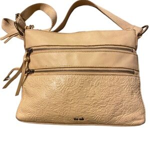 The Sak Pebble Yellow Floral Embossed Leather Purse with 100% Cotton Strap